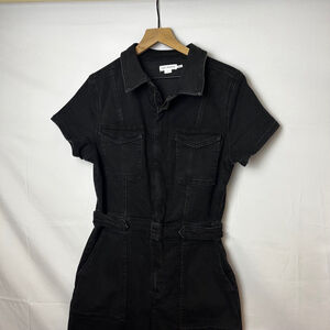 Good American Black Short-Sleeve Utility Romper with Belted Waist
